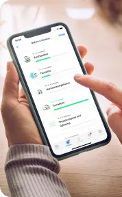 A photo of a person holding a mobile device with the QuickSeries Connect app open.