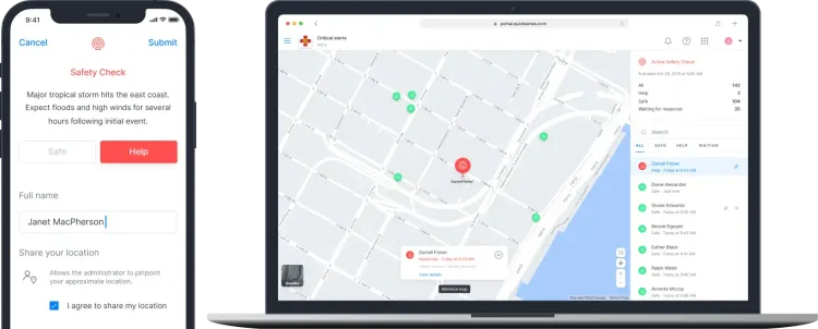 A screenshot of the browser based administrative portal that comes with the UNITE smartphone app. It shows the Florida Emergency Preparedness app options available to the user with multiple workspaces
